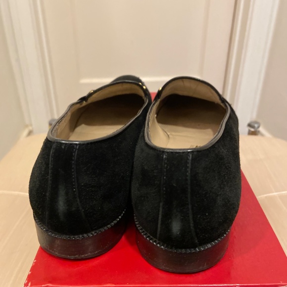 VINTAGE SALVATORE FERRAGAMO BLACK SUEDE LOAFERS 7.5 AA NARROW FLATS - Picture 5 of 9